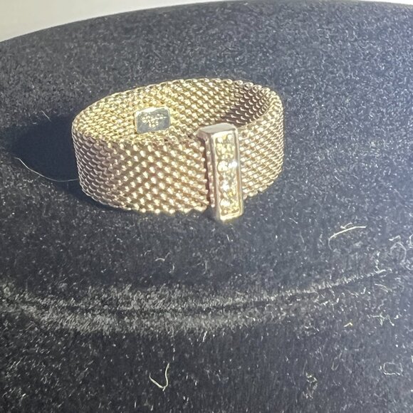 Tiffany & Co Somerset 4 Diamond Ring Mesh Weave in Sterling Silver *RETIRED* - Picture 7 of 10